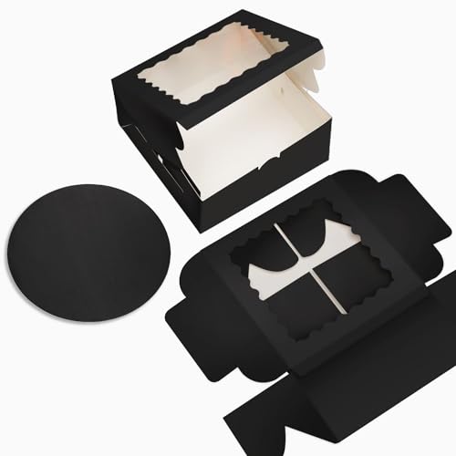 Bakepacker 36pcs 10"x10"x5" Black Cake Boxes with Window - color: Black, 10"x10"x5", 18Pcs