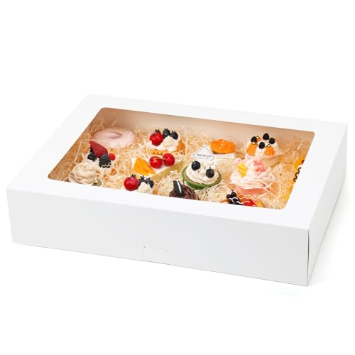 Moretoes 10pcs 19x14x4in Large Half Sheet Cake Boxes with Window,Auto-Popup - size: 19*14*4In