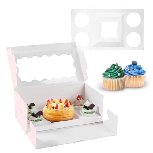 JCD 8 Packs Pink Bento Cake and Cupcake Box 5 Holes Fit 4 Cupcakes and 1 Mini Cakes Cupcake Combo Boxes for Party Bakery Supplies (Pink 1+4/8Pcs) - size: Pink 1+4/8Pcs
