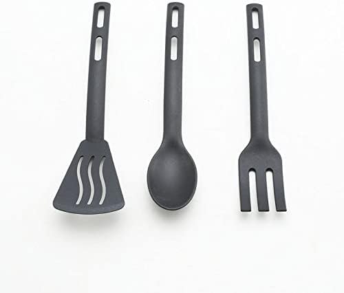 Kitchen Cooking Tools 3Pcs Mini Nylon Kitchen Utensils Set Slotted Turner Solid Spoon Fork Dinner Tools (black) - color: Black