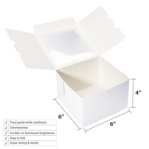 Cookie Boxes with Window 6x6x4 Inch 50 Pack