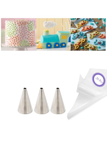 #5 Piping Tip Set with 20 Bags, Round Icing Tips for Cake Decorating - color: D