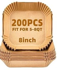 Koja 200-Pack Square Air Fryer Liners 8" - Parchment Paper Basket Liners - size: 8" Square 200-Pack