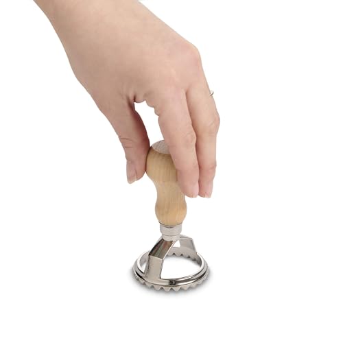 Fante’s Ravioli Maker Stamp With Wooden Handle, Fluted Round Shape, For Homemade Pasta, Cookies, Everyday Meals, And Holidays, 2-Inch - size: Single, 2-Inch Round