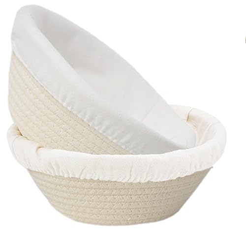 2Pack 8 Inch Banneton Bread Proofing Basket - Cotton Rope Dough Bowl, Sourdough Bread Baking Supplies for Dinner Rolls & Holiday Baking（with 2 Liner）