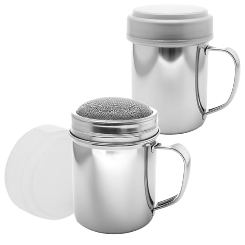 2Pack Powdered Sugar Shaker Jars,Fine Mesh Powder Cinnamon Seasoning Shaker Jar With Handle Lid,Stainless Steel Sieve Digging Shaker Dusters For Powdered Sugar Cinnamon Pepper Coffee Powder - color: Style 1