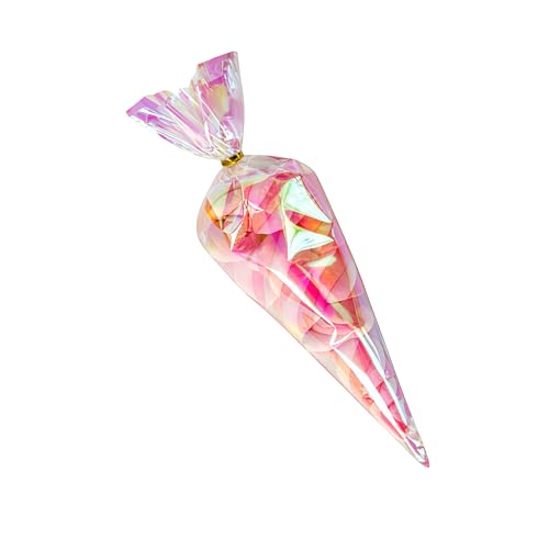 MITOB 50 Pack Cone Shaped Clear Cellophane Treat Bags with Twist Ties - size: 7.3x12 inch (Cone Shaped)