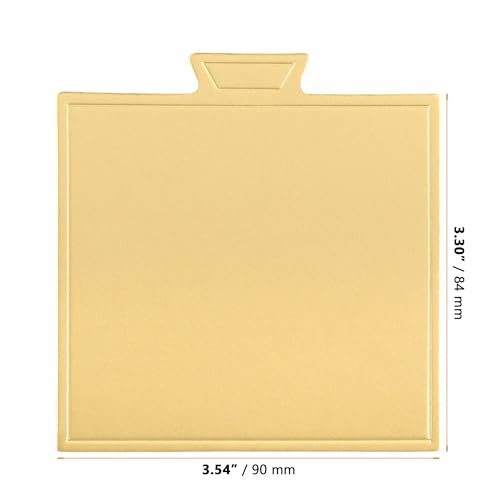 400 PCS Mini Square Cake Boards, 3.5x3.3 Inch Golden Mousse Cake Board Cupcake Paper Plates Dessert Display for Mousse, Cupcakes, Bread, Sweets