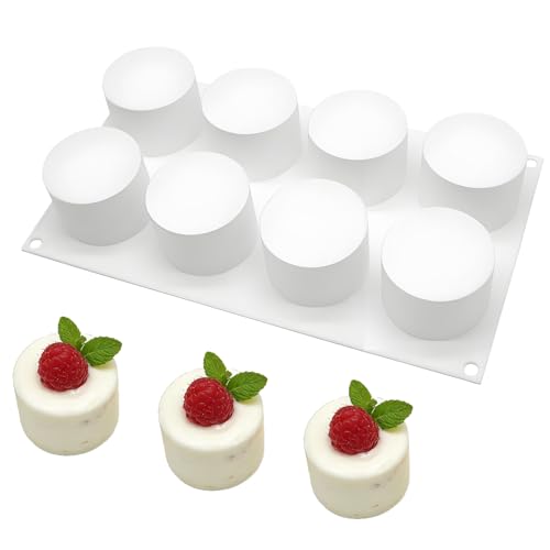8-Cavity Tall Cylinder Silicone Molds for Mousse Cakes, Brownie, Jello - color: White-R0192