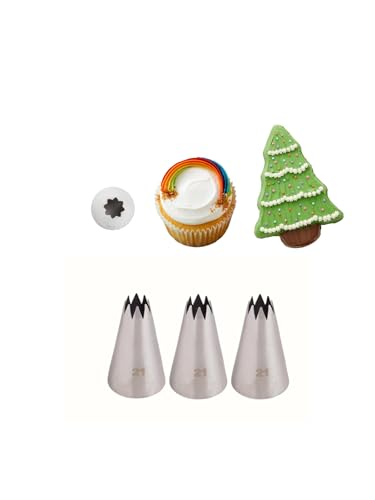 Piping Tip #21, 3-Piece Set – Craft Exquisite Stars, Swirls, and Shells - color: H