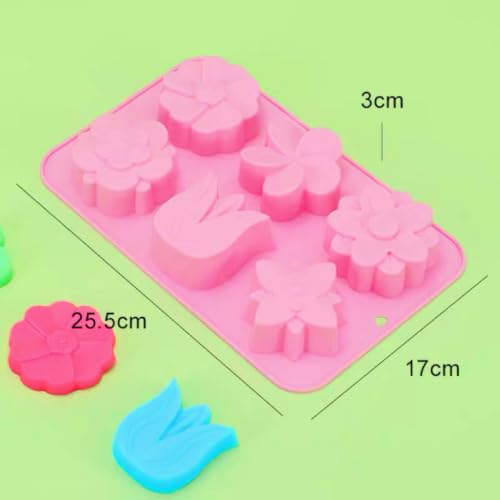 Flowers Silicone Soap Molds 2 Pack 6 Different Cavities Flower Shapes Mold for Handmade Soap Making Bath Bombs Lotion Bar Candle Cake Chocolate Desserts (6 Different Cavities Flower) - color: Pink