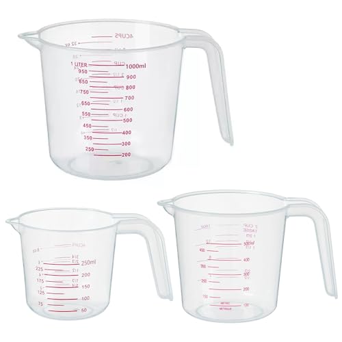 DTDNZKN 3 Pack Measuring Cups, 250ml (1-Cup), 500ml (2-Cup) &1000ml (4-Cup)