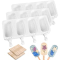 Sakolla 3 Pcs 4 Cavity Mini Popsicle Silicone Molds with 100 Wooden Sticks - size: 3 Pcs Mini - White
