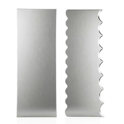 Xinjoduz 2 PCS Stainless Steel Metal Cake Scraper Smoother, 8.7" Double Sided Patterned Stripe Edge Icing Smoother Scraper Cake Decorating Supplies for Frosting Butter Mousse Cream Decoration