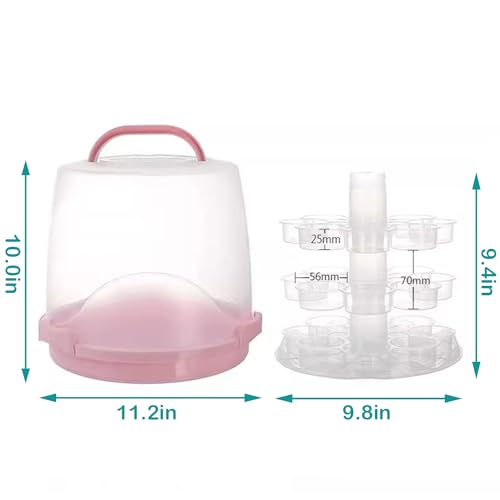 Cake Carrier Round Cake Stand Plus Height Cake Container with Cupcakes Pad, Handle, Lid Reusable Package Box for Transporting Desserts,Pie,Toast,Fruit (10" Pink) - color: 10"Pink