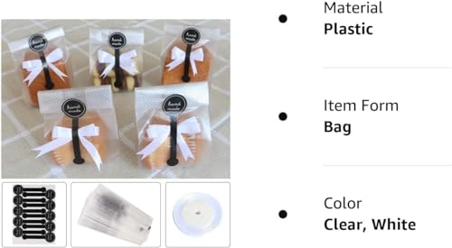 Cookie Bags for Packaging, Searik Translucent Plastic Cellophane Pastry Treat Bags for Party Gift Giving Bakery Bread Candy Chocolate Wrapping Goods with Stickers and Ribbon (3.5 x 8.8 Inches, 80 Pcs) - size: 3.5 x 8.8 Inches