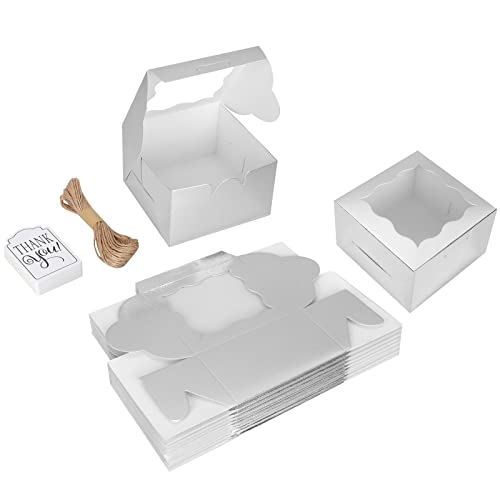 KPOSIYA 10pcs Small Cookie Boxes with Window, 4x4x2.5 Silver Bakery Box - color: Silver, size: 10
