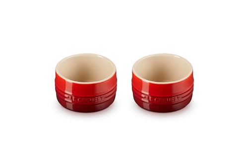 Le Creuset Stoneware Round Straight Wall Ramekin, Set of 2, Cerise - color: Cerise