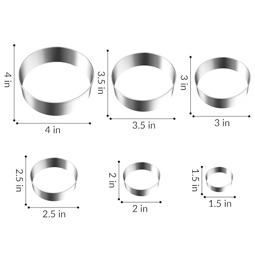 FUSOTO 6PCS Round Cookie Cutter Set - Circle Shaped, 1.5-4 Inch - style: Circle