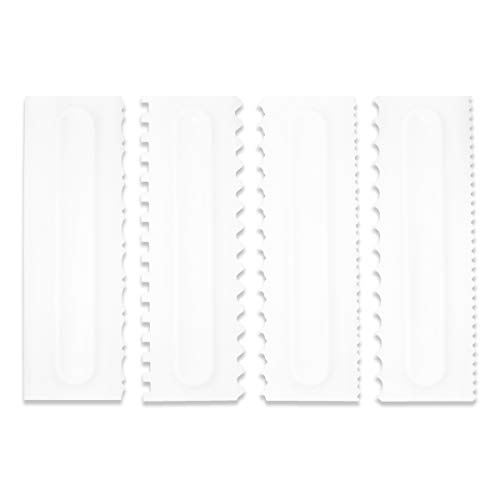 Cake Scraper Set Decorating Comb and Icing Smoother Tool Mousse Butter Cream Cake Edge DIY Tool Plastic Sawtooth Cake Scraper Icing Smoother Comb Set Kitchen Baking Tools Christmas Gift (4 Pack) - color: White
