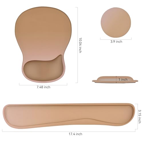 Wrist Rest Support for Mouse Pad Keyboard Set Circle Coaster Gaming Mouse Pad Ergonomic Gel Memory Foam Set for Computer, Laptop, Office, Pain Relief, Comfortably Typing Brown KM-32 - color: Km-32