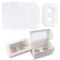30 Pack White Paper Cupcake Boxes with 2 Cavity Cookie Gift Boxes with Clear Window 2 Treat Holder Cupcake Containers Bakery Cake Box for Birthday Party Holiday Bakery Supplies