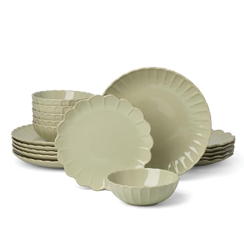 Lenox French Perle Scallop Matcha Stoneware 18-Piece Dinnerware Set for 6 - color: Matcha, style: 18-Piece Dinnerware Set