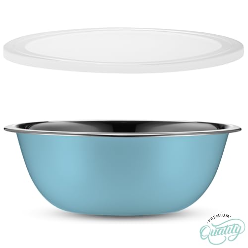 10-Piece Stainless Steel Mixing Bowl Set with Lids for Food Prep & Storage - color: Light Blue Bowls - With White Lids