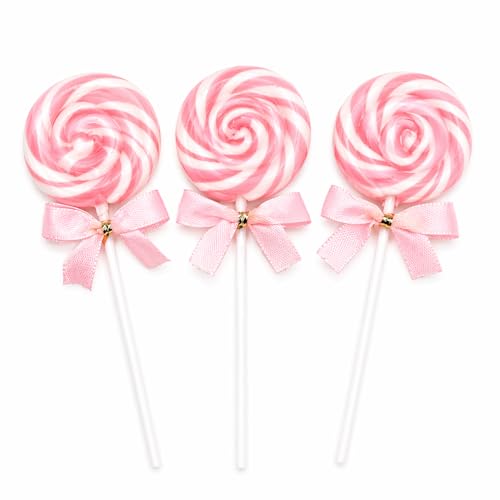 PINK SWIRL LOLLIPOPS WITH BOW - 24 CANDY SUCKERS INDIVIDUALLY WRAPPED - GIRL BABY SHOWER POPS - CANDY BUFFET - color: PINK