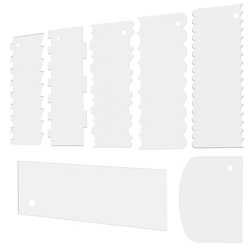 7 Pcs Clear Cake Scraper Set Acrylic Cake Scraper Smoother Cake Stripes Edge Contour Comb Clear Acrylic Cake Decorating Supplies for Mousse Butter Cream Frosting - size: 7 Pcs
