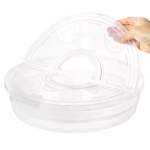Lawei 2 Pack 12 Inch Food Storage Container with Lid and Handle, 2 Compartment Leak-Proof Pie Carrier & Pizza Keeper, Reusable Pizza Storage Container for Cake, Cheesecake, Tortilla, Picnic, Pastry