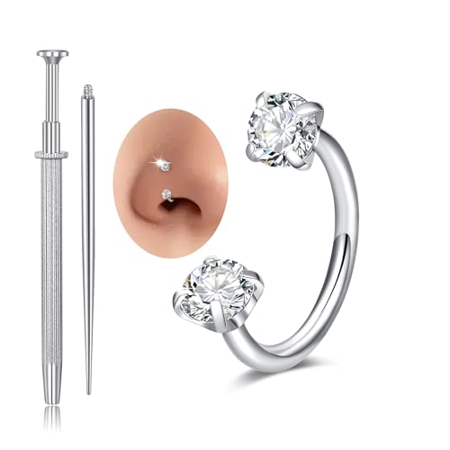 MODRSA 20g 16g 18g Piercing Taper Internal Threaded Piercing Taper Insertion Threader Tool Threadless Jewelry Changing Tool Horseshoe Nose Ring Labret Earring Studs Applicator Piercing Ball Grabber - color: D1 - Horseshoe ear nose ring + tool -silver