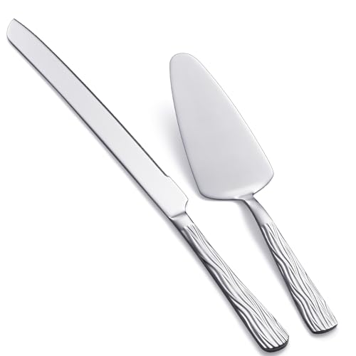 Silver 2-Piece Stainless Steel Cake Cutter Set with Pattern Handle - color: Silver