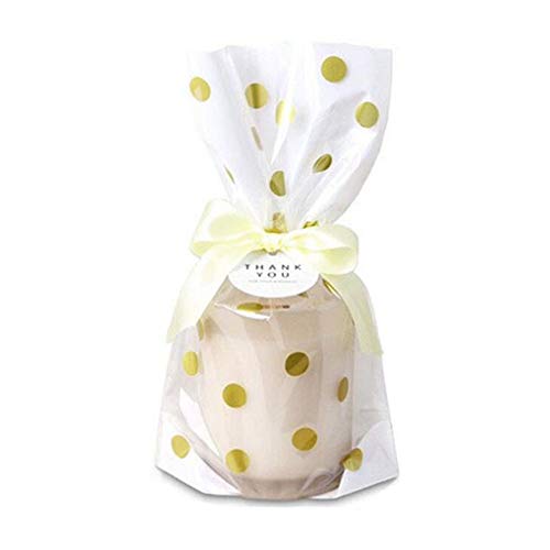 Gold Polka Dot Clear Cello Candy Favor Bags,Cellophane Cookie Treat Plastic Bags,With Gold Twist Ties, Pack of 50 - color: Gold Polka Dot/50PCS