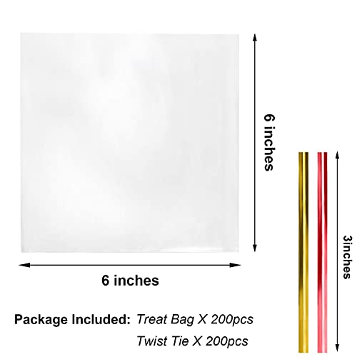 Morepack Cellophane Treat Bags 6x6 Inches 200 Pcs - size: 6x6 Inch (Pack of 200)