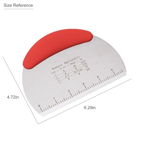 Stainless Steel Bench Scraper - Dough Cutter, Pastry Blade with Dual Side Scale, Baking Supplies Kitchen Tool - color: Red