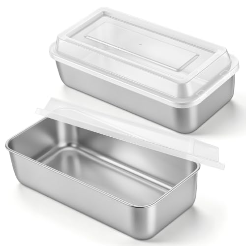 LIANYU 9 x 5 Inch Loaf Pan with Lid, Stainless Steel Bread Pan, Set of 2