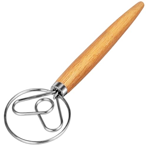 TEEVEA Danish Dough Whisk Wooden Handle Stainless Steel for Sourdough Bread - color: Rubber Wood Heart-Shaped