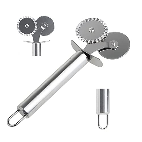 Pastry Ravioli Wheel Cutter, Stainless Steel Double Roller