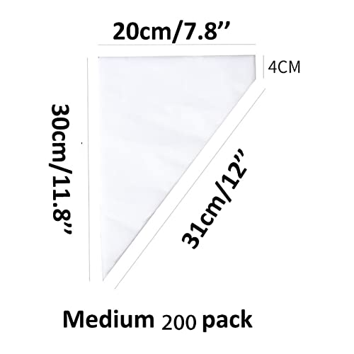Piping Pastry Bag Pack of 200 Plastic Disposable Cream Pastry Bag Cake Icing Sugarcraft Cupcake Piping Decorating Tool For Baking Supplies (Medium 12'' 200pcs) - color: Medium 12'' 200pcs-White