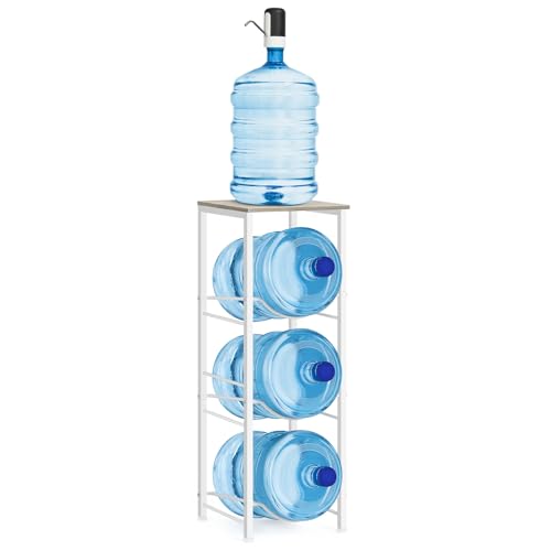 5 Gallon Water Bottle Holder Storage Rack, Water Cooler Jug Holder with Storage Shelves, 3-Tier Water Dispenser Stand for Kitchen Living Room Office, Rustic Grey - style: Square Tube Grey