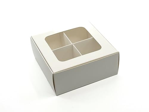 20-Ct White Treat Boxes, 4.5x4.5x1.9in, Window & Dividers - color: White, size: 4.5 x 4.5 x 1.9 in (4 compartments)