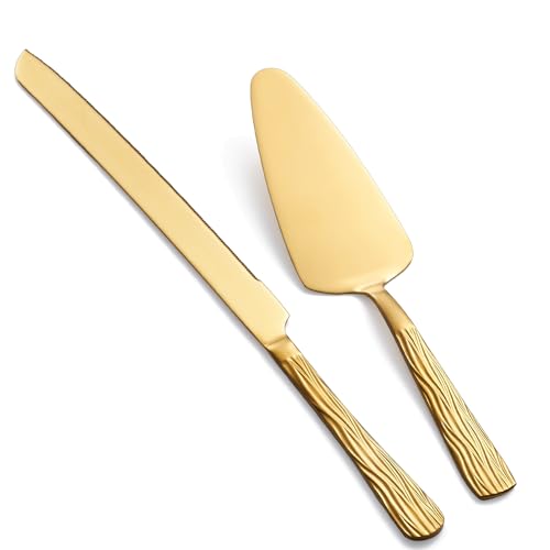 Gold Stainless Steel Cake Cutter Set, Exquisite Wave Design - color: Gold