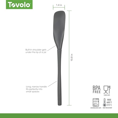 Tovolo Silicone Jar Spatula Long Handled Rubber Scraping Scooping Tool for Peanut Butter Jam Jelly Jars Blenders, Extra Long Flex Core Silicone Jar Scraper Dishwasher Safe BPA Free, Charcoal Gray