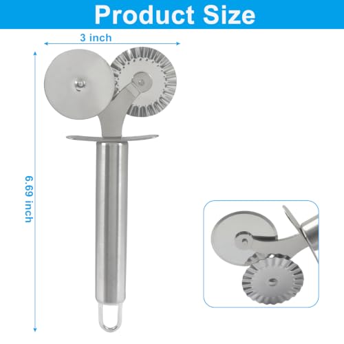 Pastry Cutter Double Wheel, Stainless Steel Pastry Wheel Cutter Tool for Pizza, Pasta, Ravioli, Cookie, Cheese Slicer - 6.5 Inch Dual-Head Baking Utensil - color: Silver