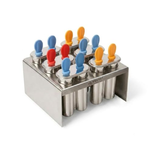 Ecozoi Stainless Steel Popsicle Molds with Rack, 6 Twin Round Ice Pop Makers, 30 Reusable Bamboo Sticks, 24 Silicone Seals, 3 oz, for Kids and Adults - size: Round-6 Twin Molds