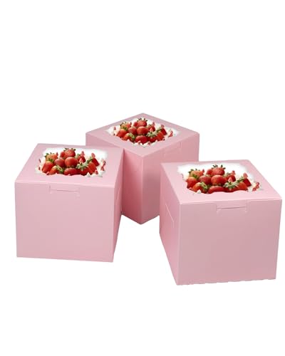 Bakepacker 6"x6"x5" Cake Boxes with Cake Boards, Pink, 36pcs - color: Pink, size: 18Sets,6"x6"x5"