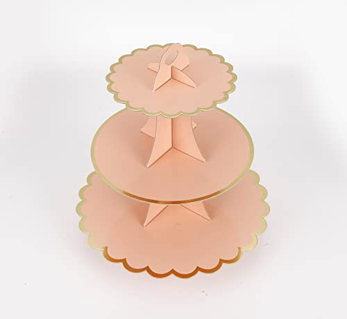 YLDW Cupcake Stand with Lace Trim, 3-Tier Cupcake Stand Display, Cardboard Cup Cake Tower Stand, Disposable Dessert Stand for Birthday Tea Party Baby Shower Treat Decorations, Orange Pink - color: Orange Pink