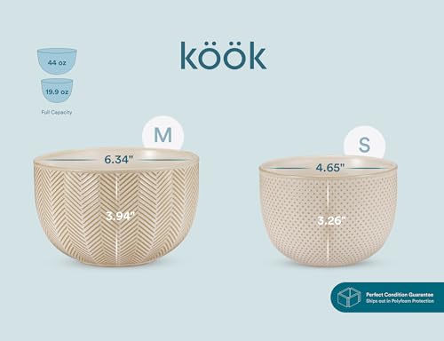 KooK Ceramic Nesting Bowls, Embossed, Oven Safe, Set of 4, Almond - color: Almond