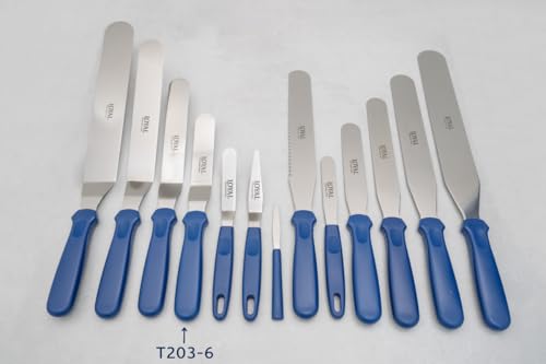 Loyal Bakeware Frosting Icing Spatula with Blue Plastic Handle and 6 Inch Offset Angled Blade - size: 6 Inch Angled